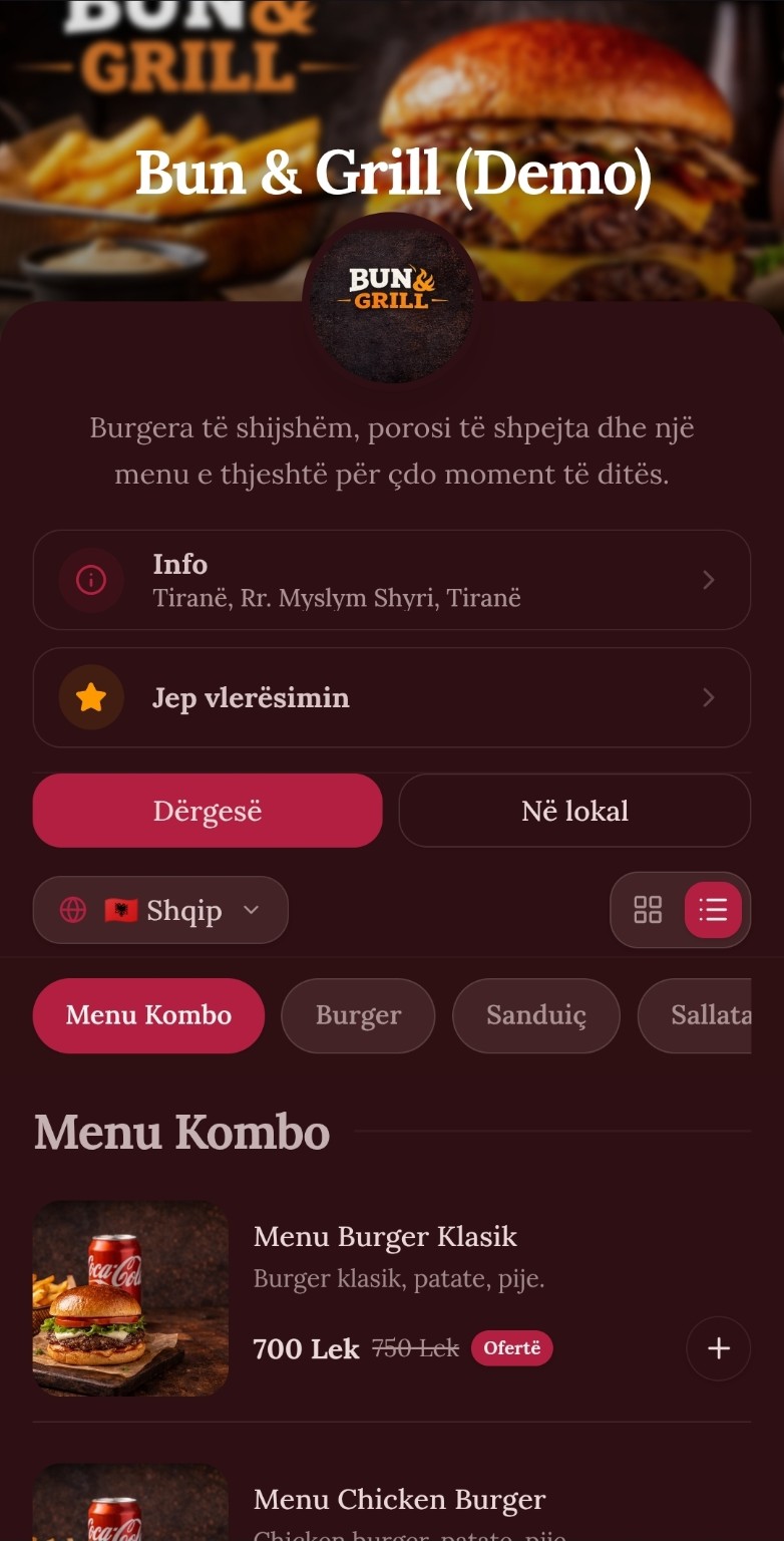 Live Bun & Grill Demo Screenshot